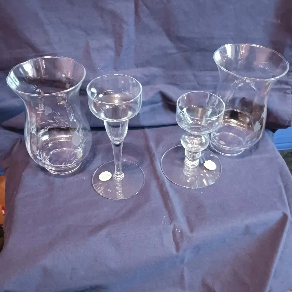 Princess house heritage pillar candle holder hurricane lamps lot of 2